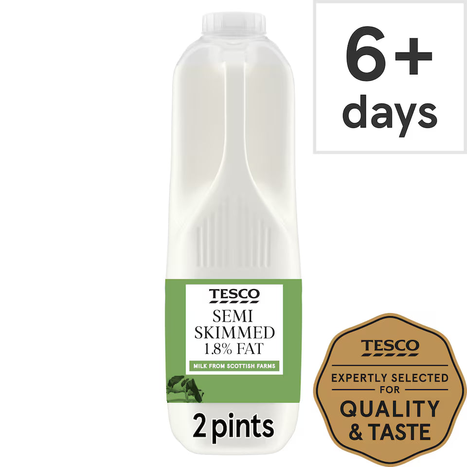 Tesco British Semi Skimmed Milk 1.13L, 2 Pints