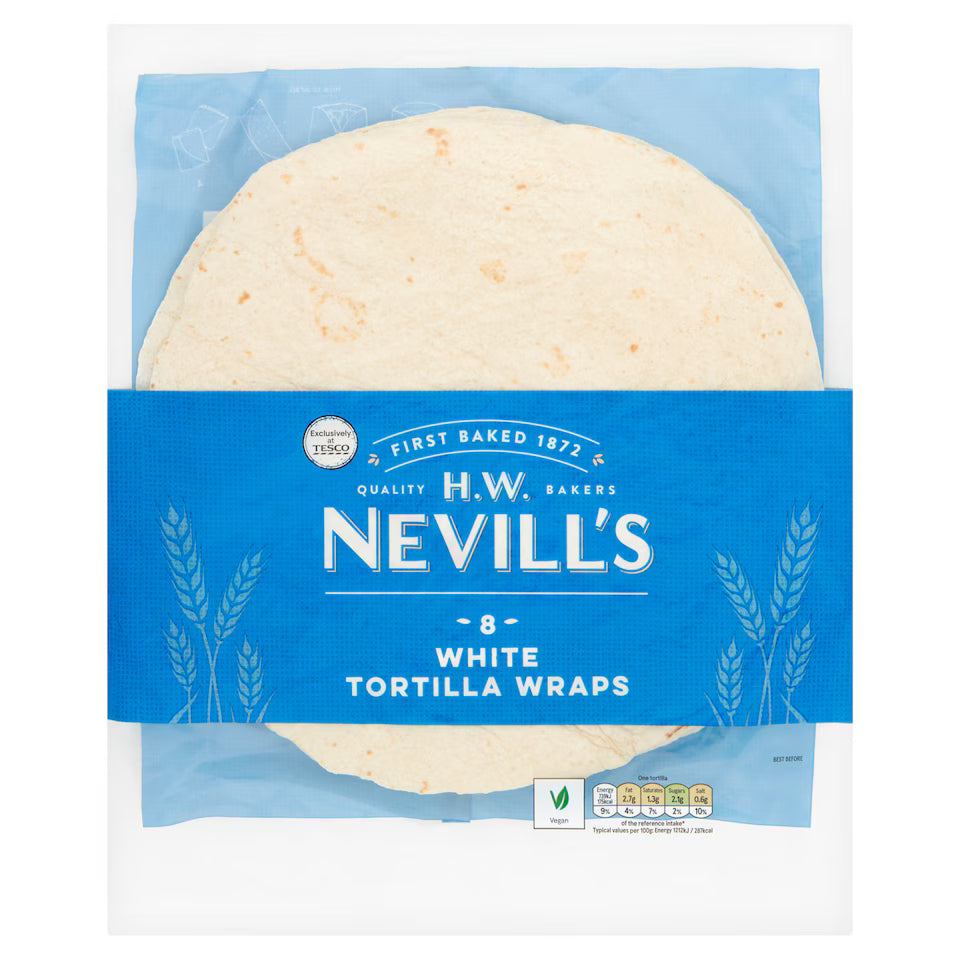 H.W. Nevills Plain White Tortilla Wraps 8 Pack