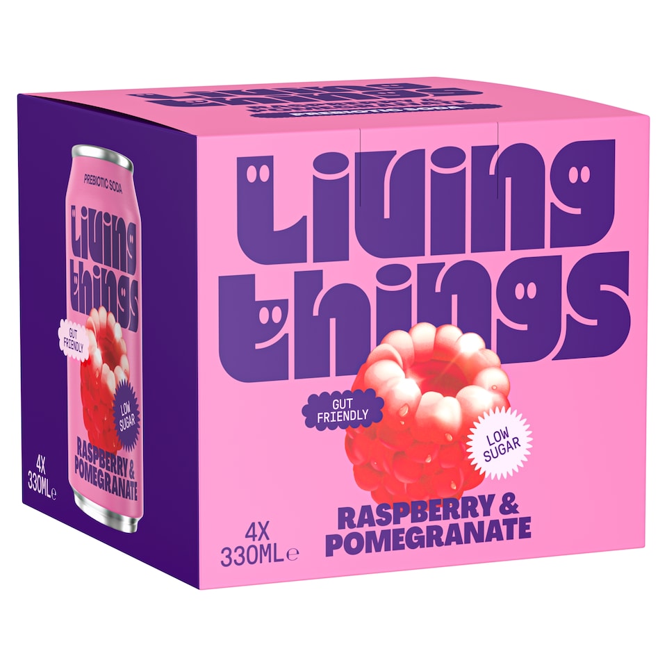 Living Things Raspberry & Pomegranate Soda 4x 330ml
