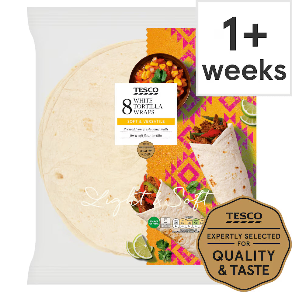 Tesco Plain White Tortilla Wraps 8 Pack